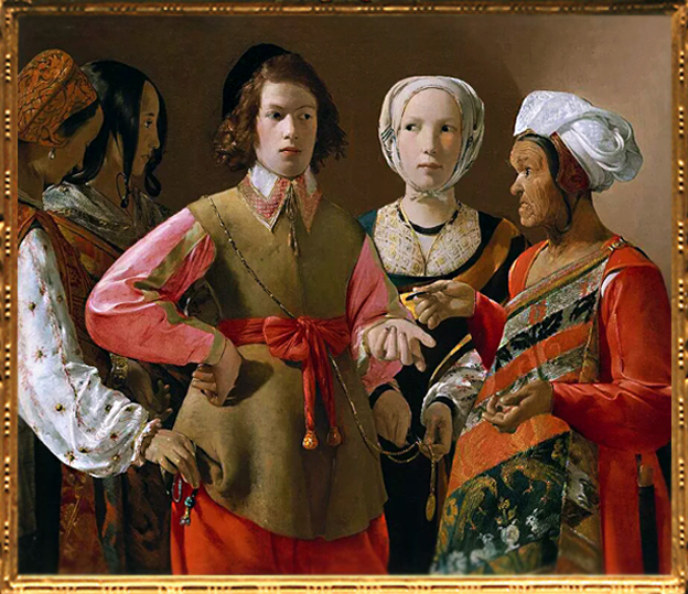 D'après La Diseuse de Bonne Aventure, Georges de La Tour, vers 1635, apjc, France. (Marsailly/Blogostelle)