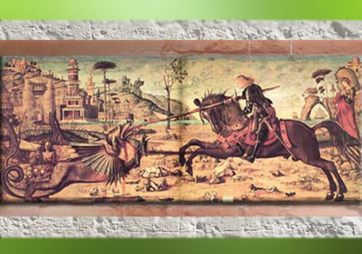 D'après Saint Georges armé de sa lance et le dragon, Carpaccio Vittore, début XVe siècle apjc, Italie. (Marsailly/Blogostelle)