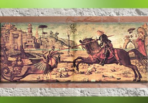 D'après Saint Georges armé de sa lance et le dragon, Carpaccio Vittore, début XVe siècle apjc, Italie. (Marsailly/Blogostelle)