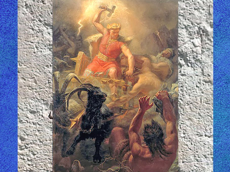 D'après le dieu nordique Thôrr et sa hache- marteau, La bataille contre les Géants, Mårten Eskil Winge, 1872 , XIXe siècle. (Marsailly/Blogostelle)