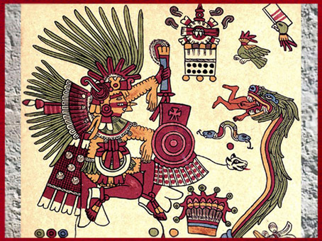 D’après Xipe Totec, dieu du printemps et du renouveau, Codex Rios ou Codex Vaticanus A ou 3738, XVIe siècle, civilisation aztèque. (Marsailly/Blogostelle)