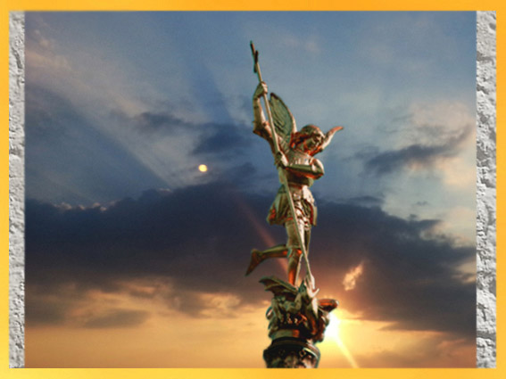 D'après l'archange Saint Michel, Emmanuel Fremiet, XIXe siècle apjc, Mont Saint Michel, Normandie, France. (Marsailly/Blogostelle)