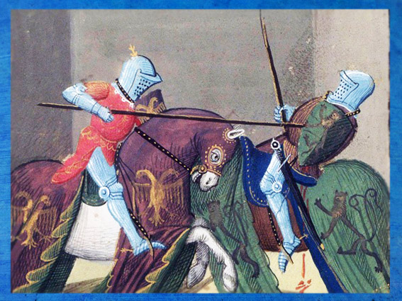 D'après Gauvain, Roman de Lancelot, 1475 apjc, manuscrit de Jacques d'Armagnac, duc de Nemours, atelier d'Evrard d'Espinques, Ahun, France. (Marsailly/Blogostelle)