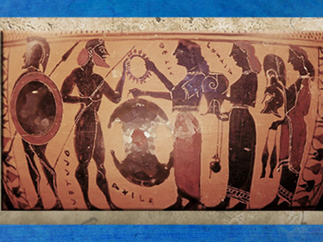 D'après les armes d'Achille, céramique attique à figures noires, vers VIe avjc, Grèce antique. (Marsailly/Blogostelle)