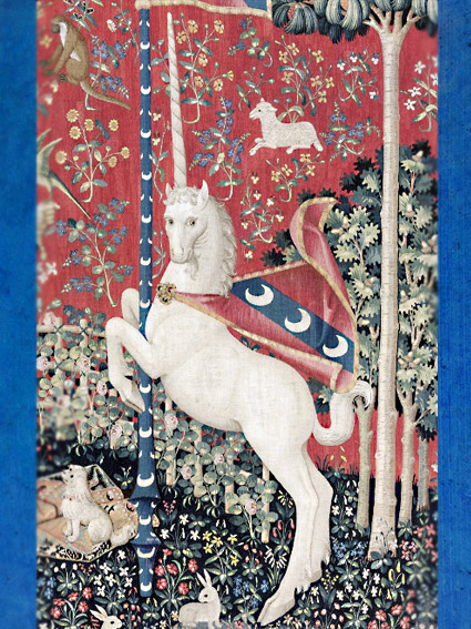 D'après Le Goût, détail, tapisserie de La Dame à la Licorne, vers 1500 apjc, art médiéval. (Marsailly/Blogostelle)