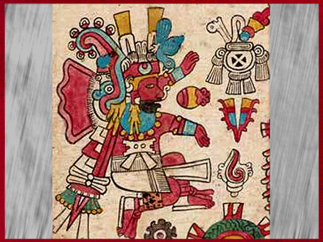 D’après le dieu du feu Xiuhtecuhtli, codex Borbonicus, calendrier et cycles temporels, fin XVe -début XVIe siècle, civilisation aztèque. (Marsailly/Blogostelle)
