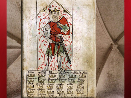 D'après le roi Arthur, et les couronnes des royaumes conquis, Chroniques de Peter Langtoft, 1307 apjc, art médiéval. (Marsailly/Blogostelle)