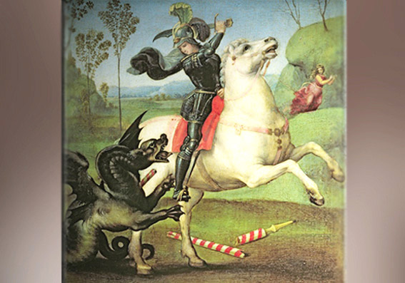 D'après Saint Georges armé de son épée, qui terrasse le dragon, Raphaël, Renaissance Italienne, XVIe siècle apjc. (Marsailly/Blogostelle)