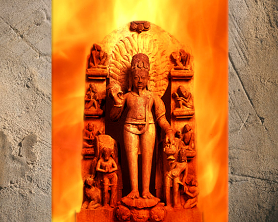 D'après Agni, dieu védique du Feu, haut-relief, vers XIe-XIIe siècle, Uttar Pradesh, Inde ancienne. (Marsailly/Blogostelle)