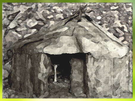 D'après une reconstitution d'habitat magdalénien, peaux et os, Gönnersdorf, Allemagne, paléolithique supérieur. (Marsailly/Blogostelle)