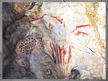D'après des compositions graphiques, peintures rupestres, Cueva del Pindal, vers 13 000 - 18 000  avjc, magdalénien, Espagne, paléolithique supérieur. (Marsailly/Blogostelle)
