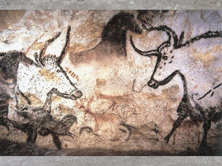 D'après des taureaux, cheval et cerfs, grotte de Lascaux, vers 18 000 avjc, magdalénien, Dordogne, France, paléolithique supérieur. (Marsailly/Blogostelle)
