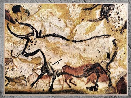 D'après un grand taureau, grotte de Lascaux, vers 18 000 avjc, Magdalénien, Dordogne, France, Paléolithique supérieur. (Marsailly/Blogostelle)