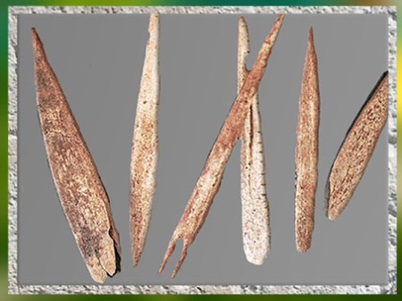 D'après des pointes de sagaies, bois de renne, magdalénien, paléolithique supérieur. (Marsailly/Blogostelle)