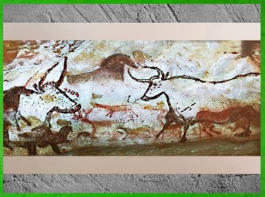 D'après des taureaux et cerfs, grotte de Lascaux, vers 18 000 avjc, magdalénien, Dordogne, France, paléolithique supérieur. (Marsailly/Blogostelle)