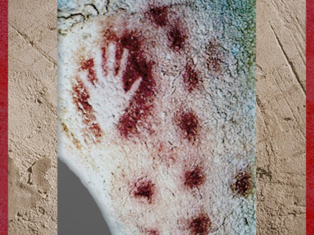 D'après une main traitée en négatif, Pech-Merle, Lot, gravettien vers 25 000 ans avjc, France, paléolithique. (Marsailly/Blogostelle)