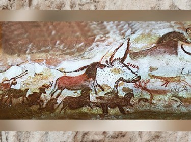 D'après les Troupeaux de la Grottes de Lascaux, vers 18 000 ans avjc, Dordogne, France, Magdalénien, paléolithique supérieur. (Marsailly/Blogostelle)