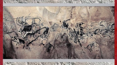 D'après des rhinocéros et fauves, grotte Chauvet, art aurignacien, vers 36 000 ans avjc, Ardèche, France, début paléolithique supérieur. (Marsailly/Blogostelle)