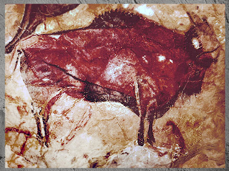 D'après un grand bison, grotte d’Altamira, peinture rouge, solutréen et magdalénien, Espagne, paléolithique supérieur. (Marsailly/Blogostelle)