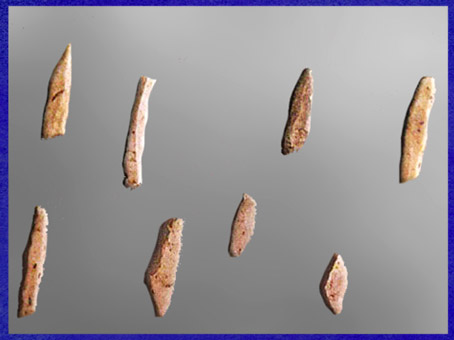 D'après des microlithes aziliens, petits silex taillés, mésolithique. (Marsailly/Blogostelle)