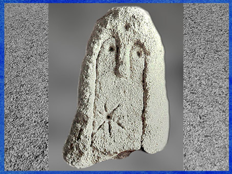 D'après une stèle anthropomorphe, calcaire, motif stellaire, vers 2300 avjc, Vaucluse, France, néolithique. (Marsailly/Blogostelle)