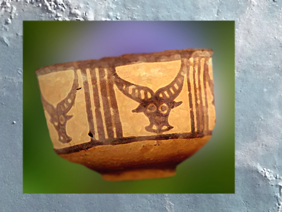 D'après une poterie  de Mehrgarh, vers la fin du IVe millénaire avjc, période Néolithique, Inde ancienne. (Marsailly/Blogostelle)