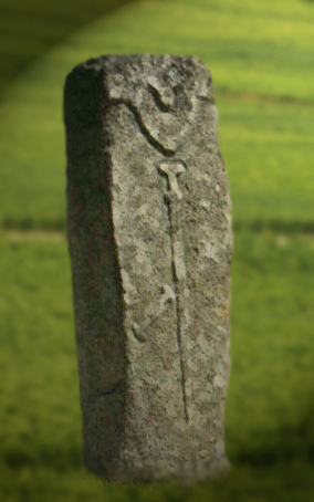 D'après une statue-menhir, avec grande épée, Filitosa, Corse, France, âge du Bronze. (Marsailly/Blogostelle)