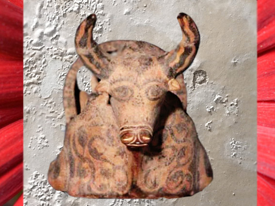 D'après une vache, terre cuite, Harappa, vers 2300 avjc, civilisation de l'Indus, Inde ancienne. (Marsailly/Blogostelle)