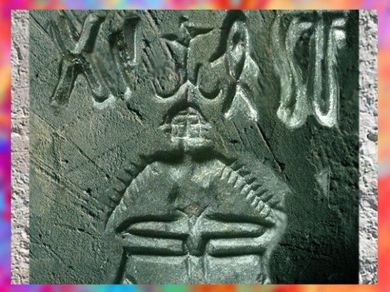 D’après un sceau au Yogi coiffé d'un trident dans la posture de méditation, Mohenjo-Daro, vers 2300 - 1800 avjc, civilisation de l'Indus. (Marsailly/Blogostelle)