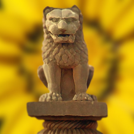 D'après le chapiteau de la colonne de Vaisâlî, lion assis, IIIe e avjc, Bihar, Nord, style Maurya, Inde ancienne. (Marsailly/Blogostelle)