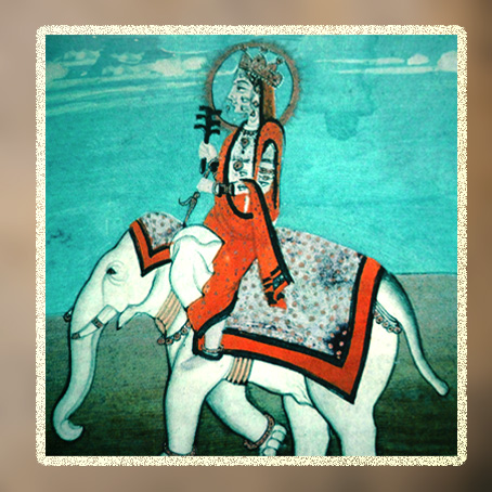 D'après une représentation d'Indra, vainqueur du dragon-serpent primordial, manuscrit du XVIIIe siècle, Inde ancienne. (Marsailly/Blogostelle)