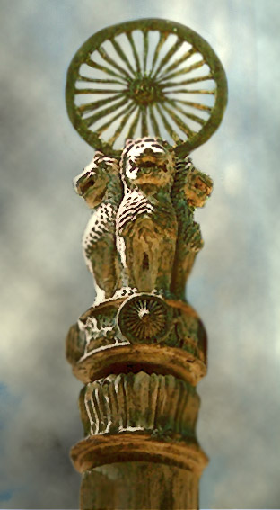 D'après une réplique de la colonne d'Açoka de Sârnâth, avec la grande Roue de la Loi ou Roue du Dharma, vers XIIIe siècle, Thaïlande. (Marsailly/Blogostelle)