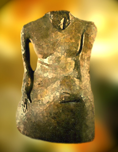 D'après une sculpture d'homme acéphale en albâtre, 28 cm, vers 2300 - 1800 avjc, civilisation de l'Indus. (Marsailly/Blogostelle)