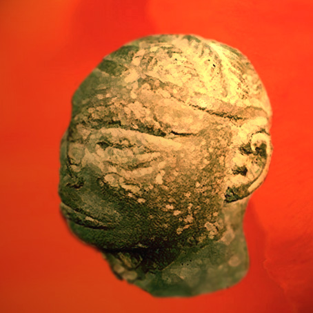 D'après une tête d'homme sculptée, albâtre, Harappa, vers 2300 - 1800 avjc, civilisation de l'Indus. (Marsailly/Blogostelle)
