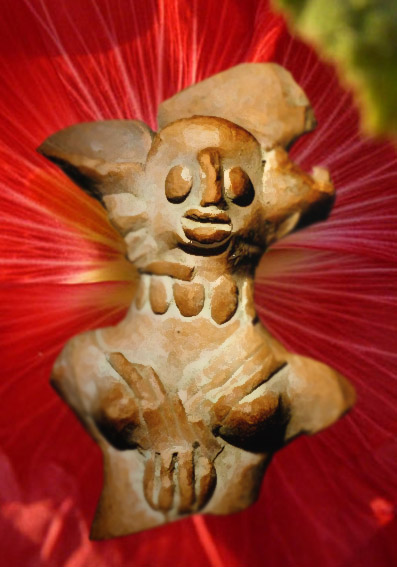 D'après une figure parée d'un collier, statuette, terre cuite, Mohenjo-Daro, vers 2500-1800 avjc. civilisation de l'Indus, Inde ancienne. (Marsailly/Blogostelle)