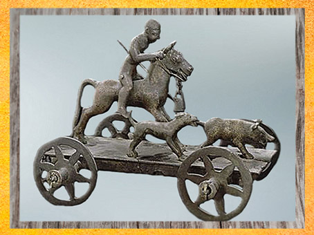 D'après un char votif, chasse au sanglier, bronze, IIe-Ier siècle avjc, Mérida, art celte ibérique, La Tène, âge du Fer. (Marsailly/Blogostelle)