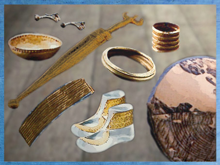 D'après la panoplie funéraire du prince celte de Hochdorf, VIe siècle avjc, civilisation de Hallstatt, premier âge du Fer. (Marsailly/Blogostelle)
