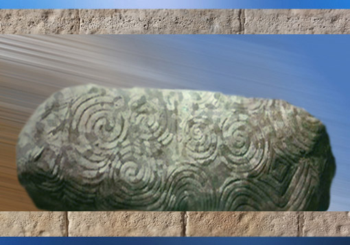 D’après des motifs de spirales, mégalithes de Newgrange, Irlande, période néolithique. (Marsailly/Blogostelle)