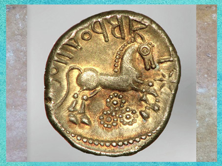 D'après un cheval astres-étoiles, statère des Suessions, région de Soissons, Picardie, Ier siècle avjc, Gaule celtique. (Marsailly/Blogostelle)