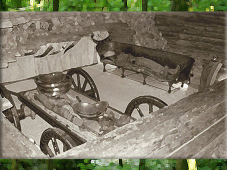 D'après une reconstitution de la tombe de Hochdorf, avec char et banquette, période de Hallstatt. (Marsailly/Blogostelle)