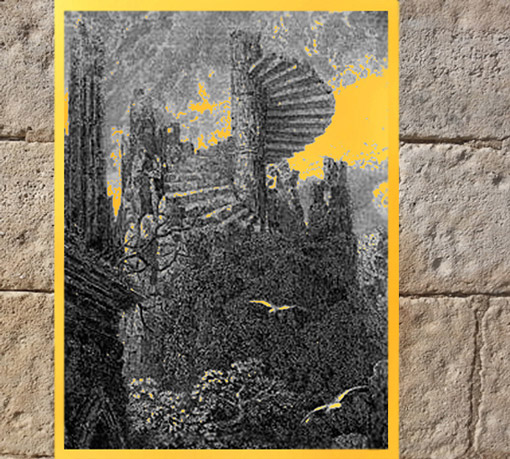 D'après un escalier en spirale, Gustave Doré, détail, Idylles du roi de Lord Alfred Tennyson, XIXe siècle. (Marsailly/Blogostelle)