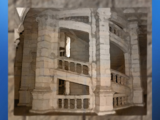 D'après l'escalier à double spirale du château de Chambord, XVIe siècle, Renaissance, France. (Marsailly/Blogostelle)