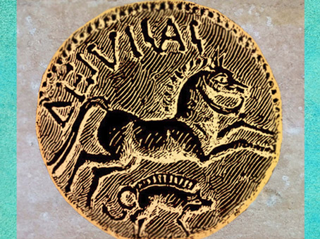 D'après le statère de Diviciacus, roi des Suessions, cheval et sanglier, Ier siècle avjc, région de Soissons, Gaule celtique. (Marsailly/Blogostelle)