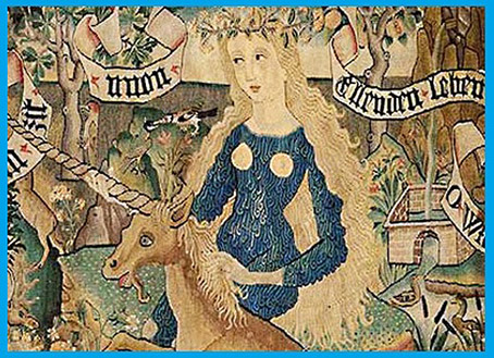 D’après la corne spiralée de la Licorne, vers 1500–1510, panneau de coussin, début XVIe siècle, Renaissance. (Marsailly/Blogostelle)