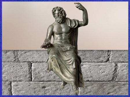 D'après Zeus-Jupiter et son Foudre spiralé, inspiré d’un original grec de Phidias (Ve siècle avjc), bronze romain, Ier-IIe siècle apjc, époque romaine. (Marsailly/Blogostelle)