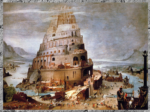 D'après La Tour de Babel, élévation en spirale, artiste flamand, fin XVIe siècle, huile sur bois, Renaissance. (Marsailly/Blogostelle)