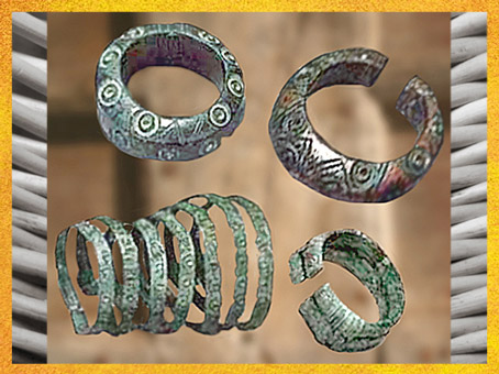 D'après des anneaux de chevilles et des bracelets, bronze, mobilier funéraire, âge du Fer. (Marsailly/Blogostelle)