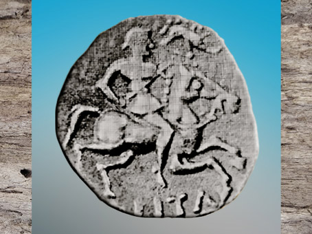 D'après un cavalier portant une enseigne-sanglier, statère gaulois, La Tène, âge du Fer. (Marsailly/Blogostelle)