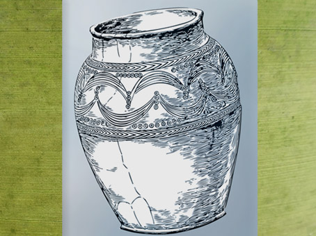 D'après un dessin de vase incisé et estampé, céramique de Glastonbury, d'A. Bulleid et H. St John Gray (1911), Royaume-Unis, art Celte. (Marsailly/Blogostelle)