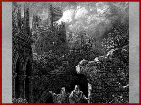 D'après un escalier en spirale, Arthur et Merlin, Gustave Doré, Idylles du roi, de Lord Alfred Tennyson, XIXe siècle. (Marsailly/Blogostelle)